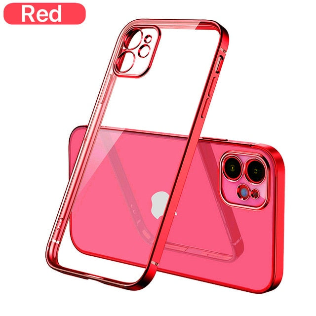 Luxury Plating Square frame Transparent Case on For iPhone