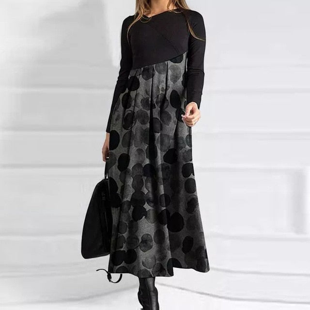 Women Elegant Cross V-Neck Print Dress