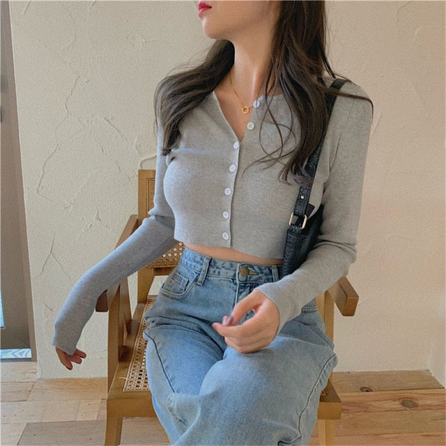 Korean Style O-neck Short Knitted Sweaters