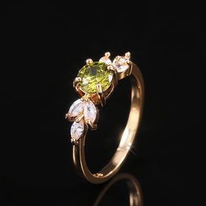 Elegant   Delicate Women Wedding Ring Olive Green Round Zircon with Leave Shape