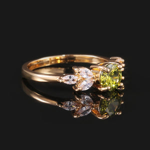 Elegant   Delicate Women Wedding Ring Olive Green Round Zircon with Leave Shape