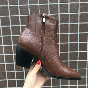 fashion Leather Cowboy  Ankle Boots for Women