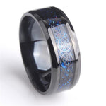 Black 8mm 316L Stainless steel Ring Wedding Band blue Carbon Fiber - soqexpress