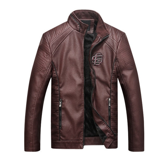 Motorcycle PU Leather Male Winter Bomber Jackets Outerwear Faux Leather Coat