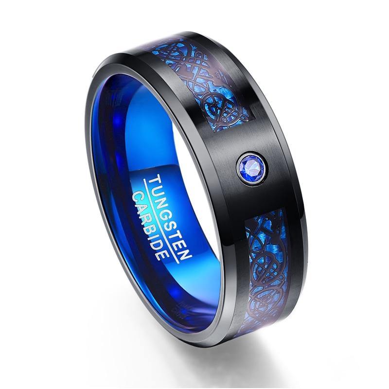 Celtic Dragon Tungsten Carbide Rings With Carbon Fiber Inlay - soqexpress
