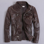Men's Genuine Leather Jacket Short Slim Motorcycle Jacket
