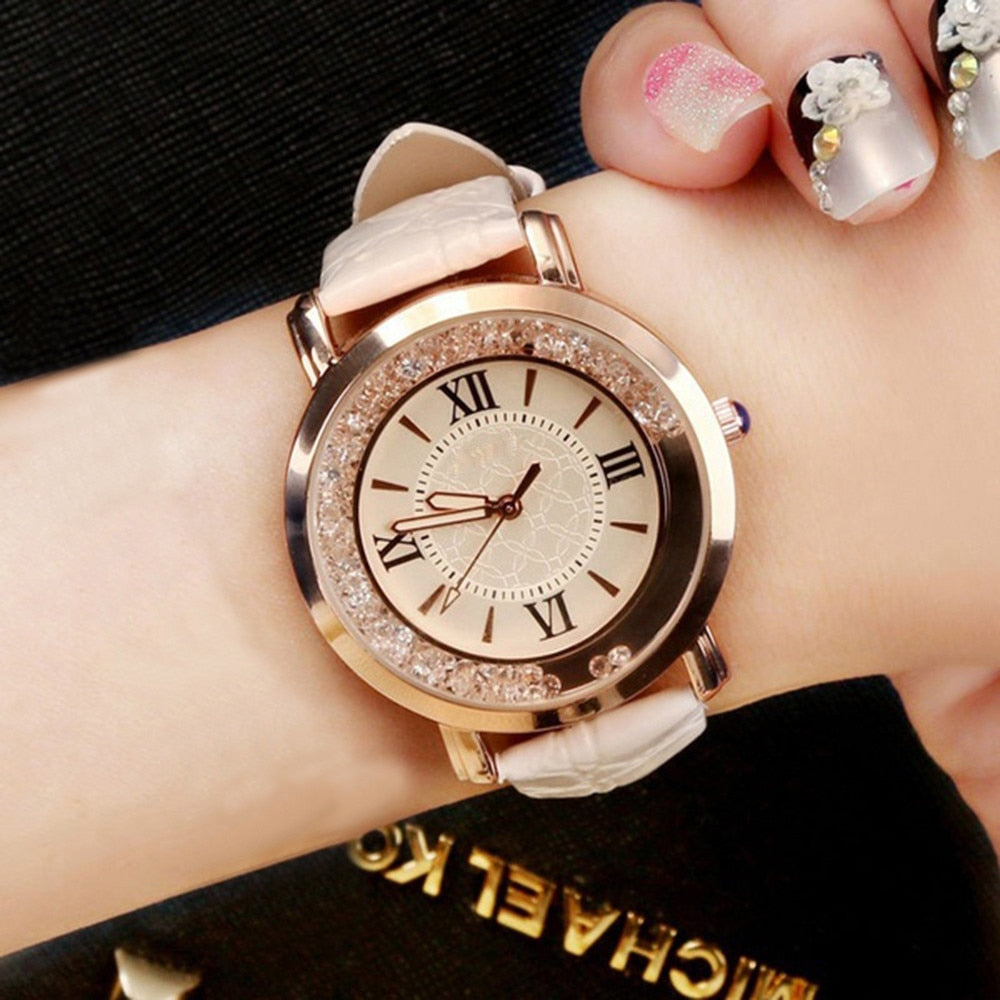 New ladies watch Rhinestone Leather Bracelet Wristwatch