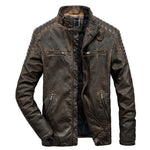 High quality winter Leather Coat Casual motorcycle Vintage