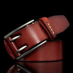 Vintage style pin buckle cow genuine leather belt for men - soqexpress