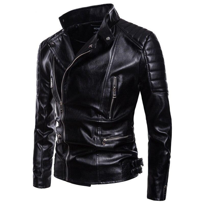 Men's Classic Police Style Motorcycle Leather Jacket - soqexpress