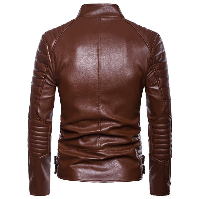 Men's Classic Police Style Motorcycle Leather Jacket - soqexpress
