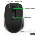 USB Wireless mouse 2000DPI Adjustable Receiver Optical Computer Mouse 2.4GHz