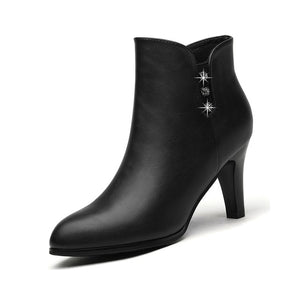 Genuine Leather Crystal Ankle Boots