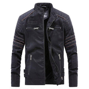 Winter Jacket Men Stand Collar Motorcycle Leather Jacket - soqexpress