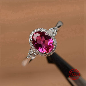 Lab ruby ring oval cut promise wedding ring
