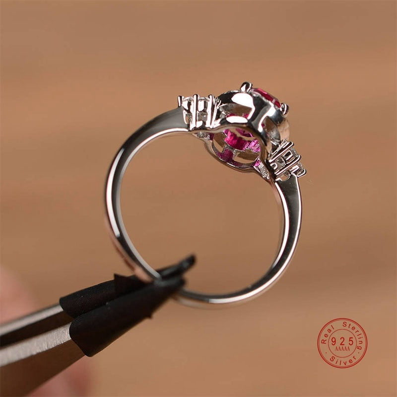 Lab ruby ring oval cut promise wedding ring