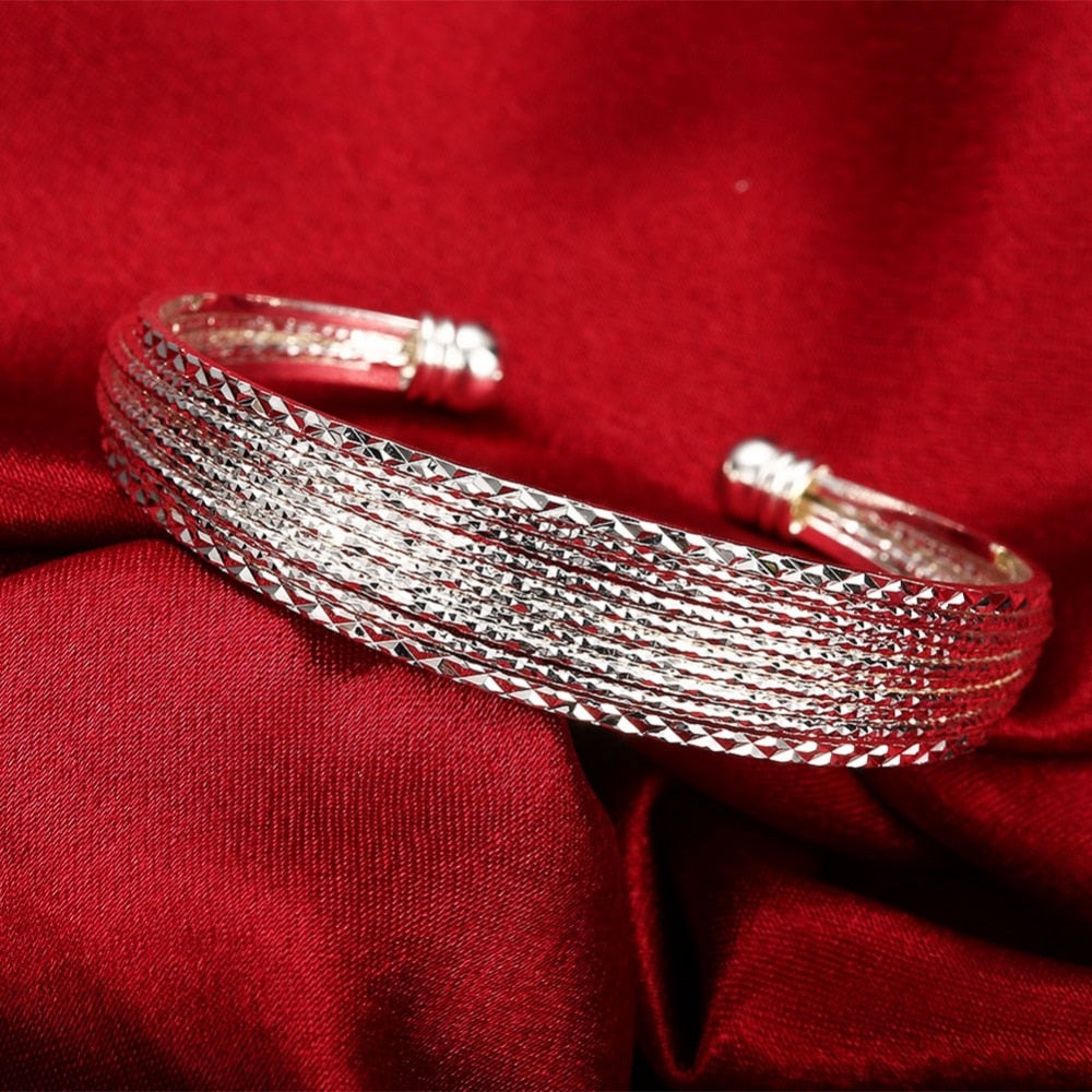 Women Classic 925 Silver Open Flower Line Bracele