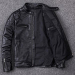 100% Natural Calfskin Leather Jacket For Men Motorcycle Jackets Moto Biker Clothing - soqexpress