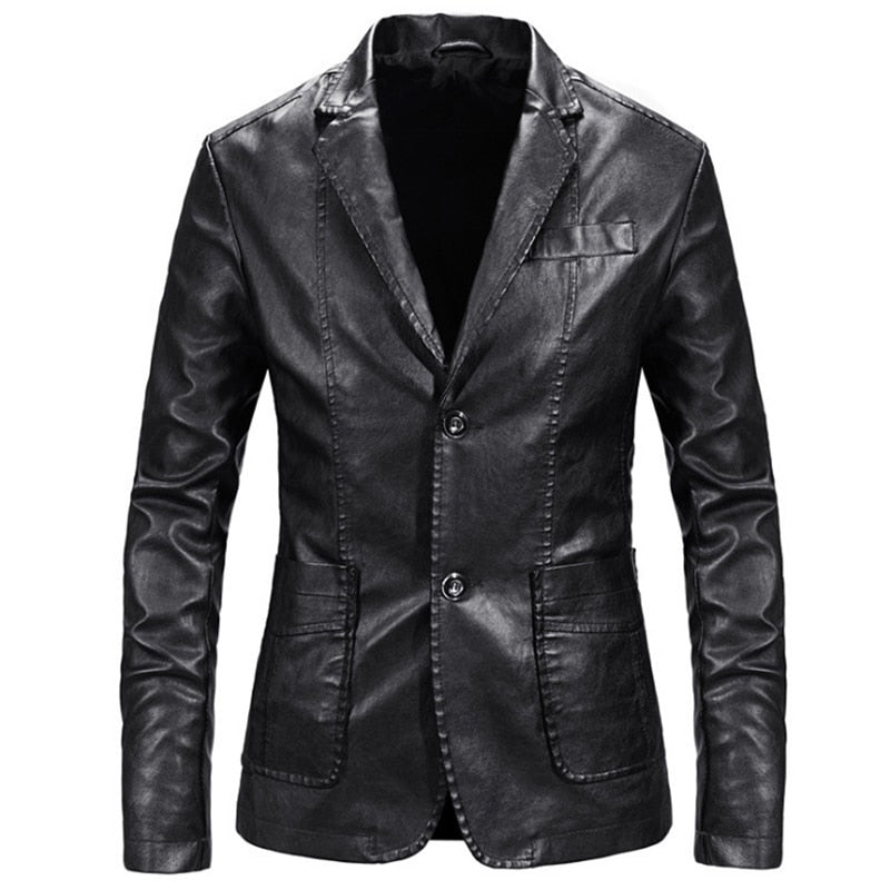 Men Blazer and Jackets Slim Fit Leather Jacket Fashion Black Party