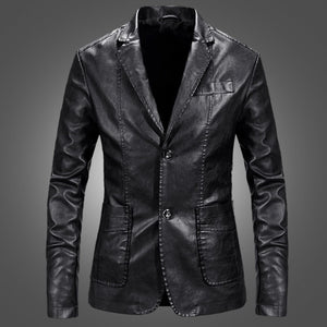 Men Blazer and Jackets Slim Fit Leather Jacket Fashion Black Party