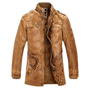 Brand Quality Fleece Lined Motorcycle Faux Leather Coat Male Leather Jackets - soqexpress