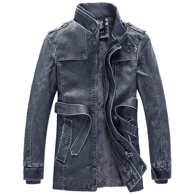 Brand Quality Fleece Lined Motorcycle Faux Leather Coat Male Leather Jackets - soqexpress